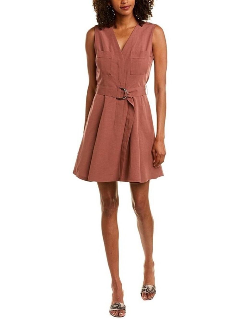 Club Monaco  Day-to-Night Linen Blend‎ Belted Mini Dress in Cinnamon Size 00